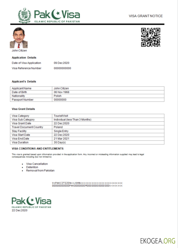 Visa électronique pour le Pakistan en modèle Word et PDF